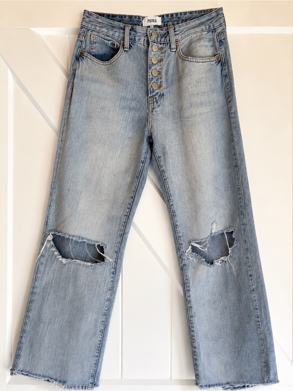 Pistola Distressed Charlie Straight Leg Ankle Jeans Light Wash Size 28